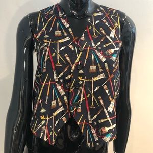 Nicole Miller XL Vintage Silk Painter Vest